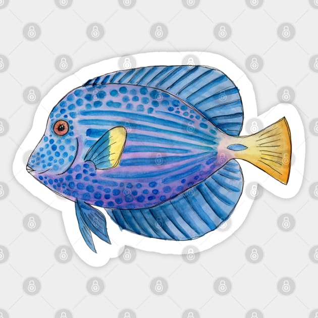 Aquarium Purple Tang Fish in Watercolor Sticker by narwhalwall